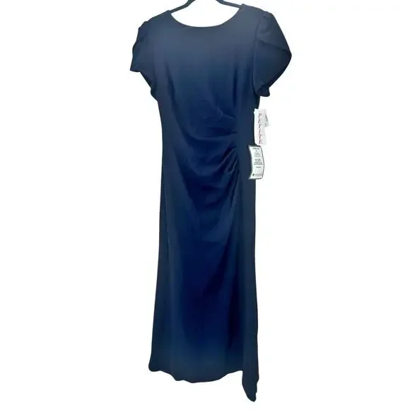 Xscape Evenings “London” Long Scuba Crepe Short Sleeve Dress Navy Size 14P NWT